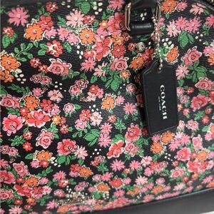 Coach Floral Satchel - Black and Pink